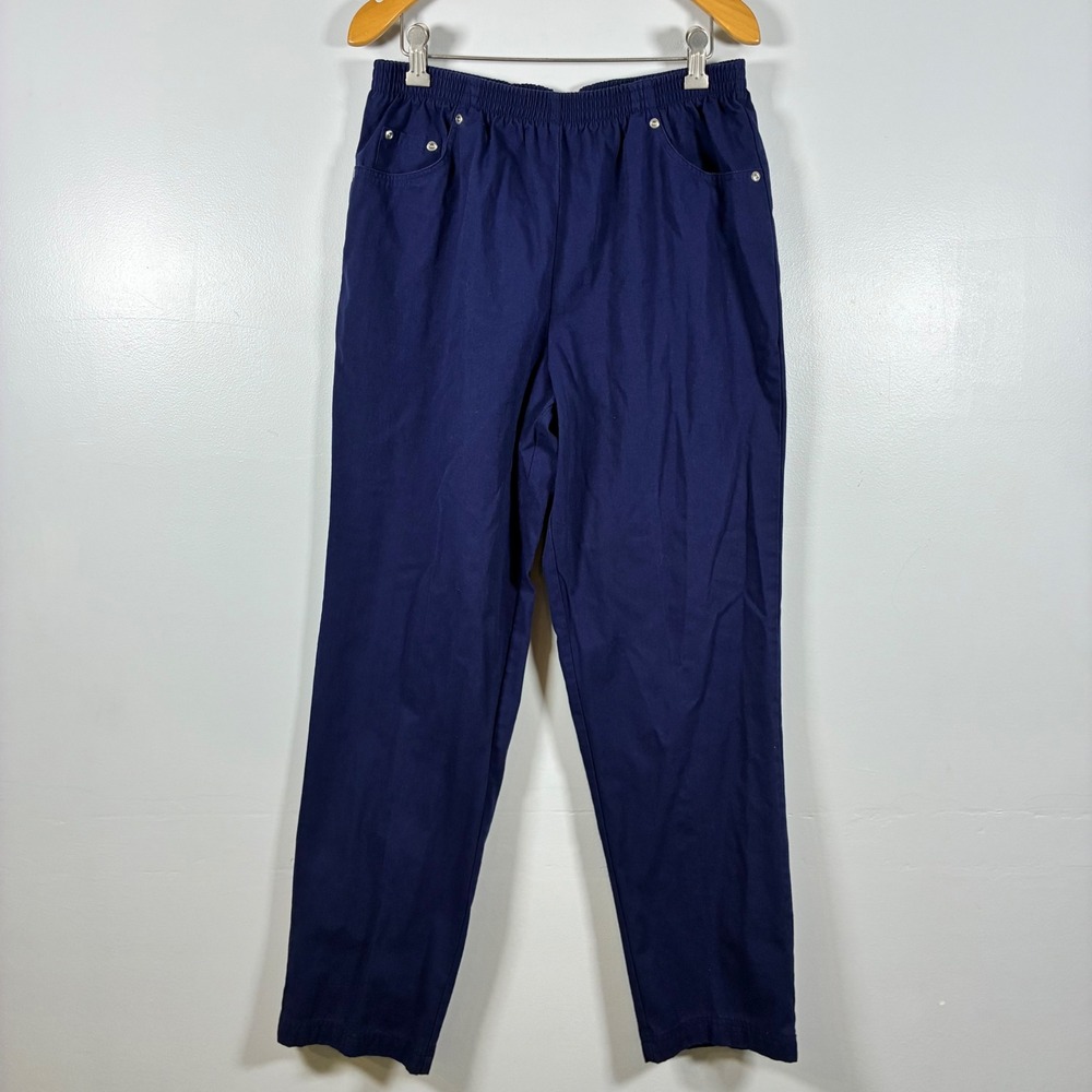 2 pair BFA Classics Pants M Blue Black Elastic Waist Rivets Coastal Grandma